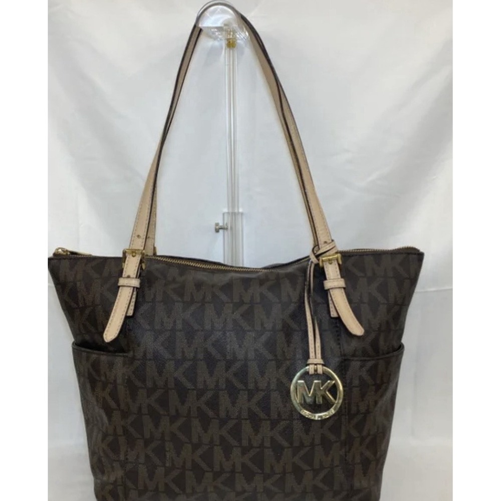 Michael Kors Jet J-1309 Brown Signature Large Tote Shoulder Bag Authenticated